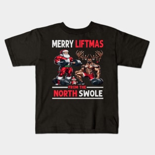 Merry Liftmas From North Swole Muscle Santa Weightlifting Kids T-Shirt